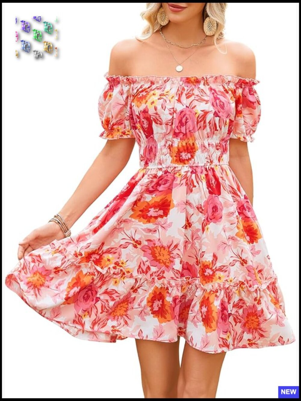 Off Shoulder Mini Dress Smocked Waist Chic Summer Sundress With Pockets